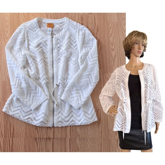 Ruby Rd White Lace Zip Jacket Size Medium Cardigan Ethereal Coastal Timeless - Picture 1 of 12